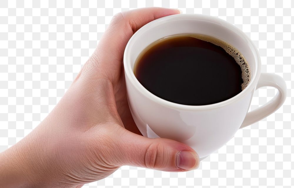 PNG Hadn holding a cup of black coffee drink mug white background.