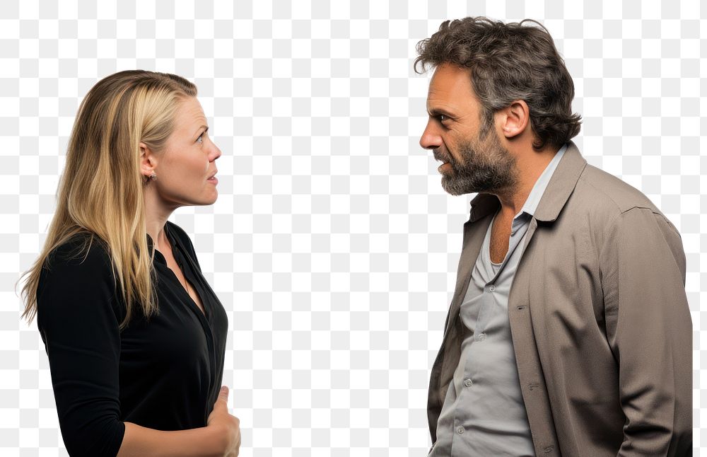 PNG Man and woman in a conversation adult white background contemplation.
