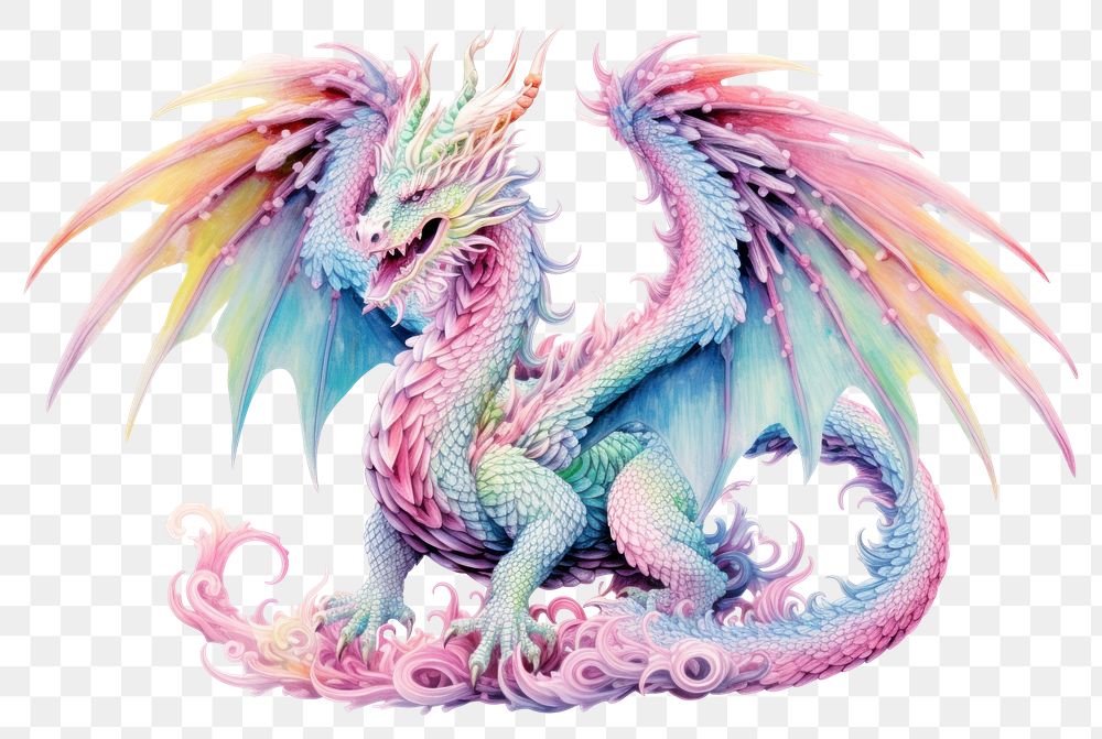 PNG Pastel dragon in embroidery style animal creativity cartoon.