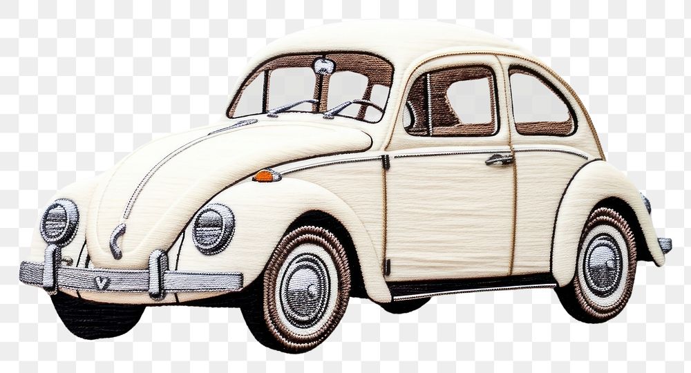 PNG White car in embroidery style vehicle drawing sketch.