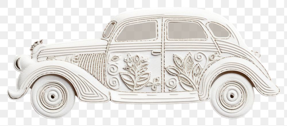 PNG White car in embroidery style vehicle transportation automobile.