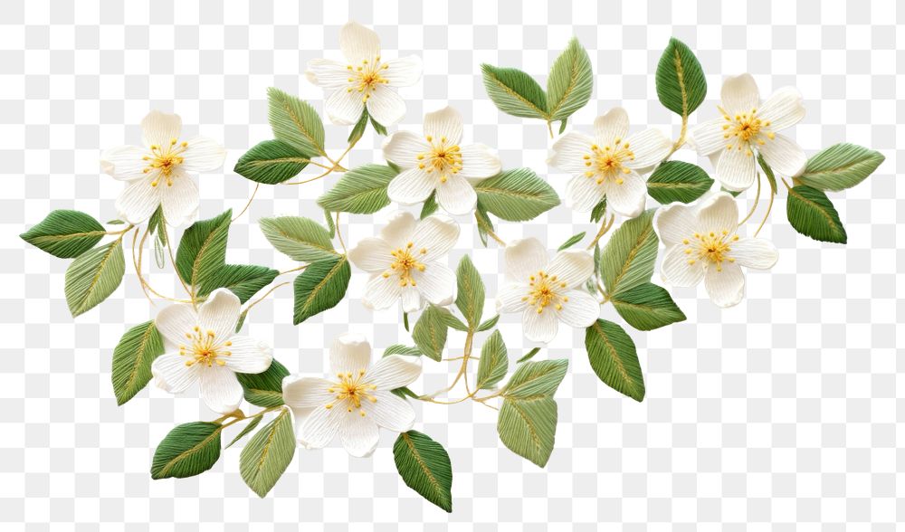 PNG Jasmine in embroidery style flower plant petal.