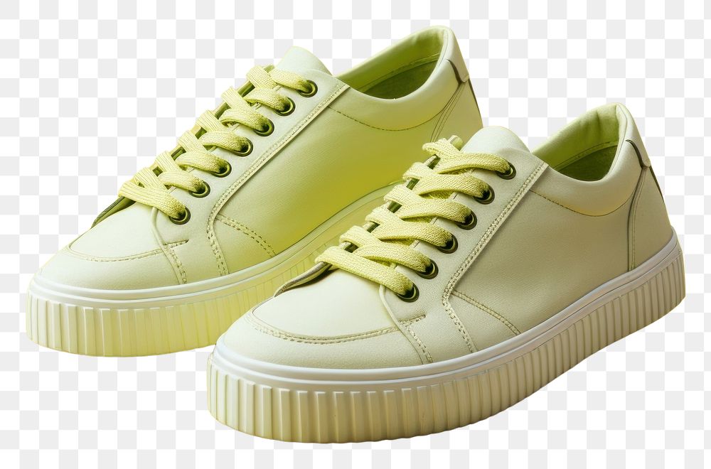 PNG White shoes mockup footwear yellow green.