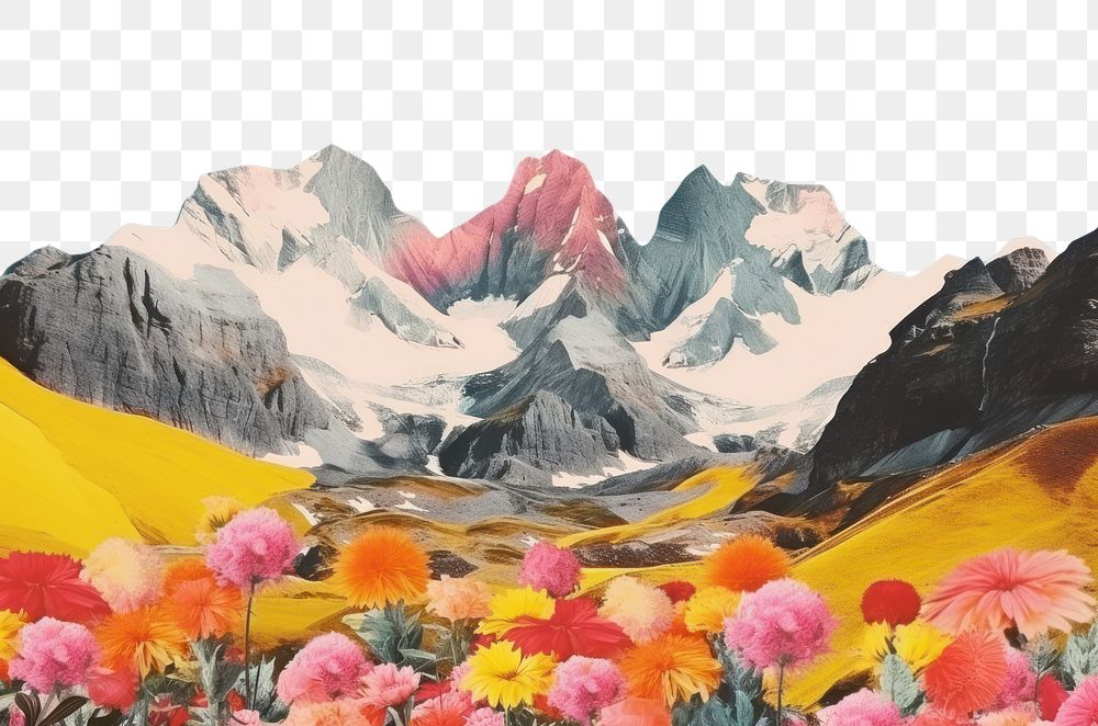 PNG Minimal Collage Retro dreamy of alpine backdrop landscape mountain outdoors.