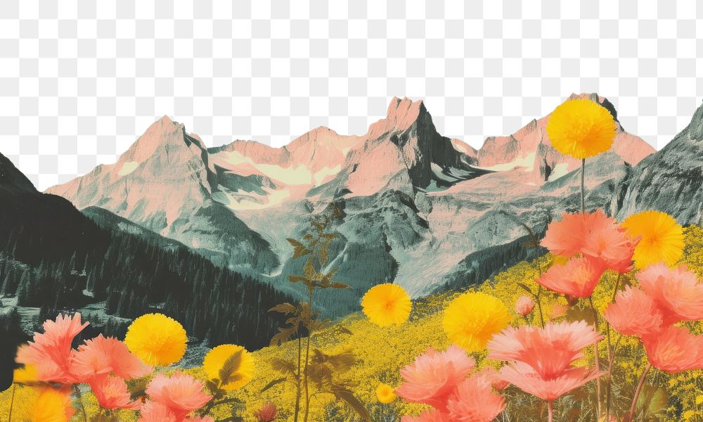 PNG Minimal Collage Retro dreamy of alpine backdrop landscape mountain outdoors.
