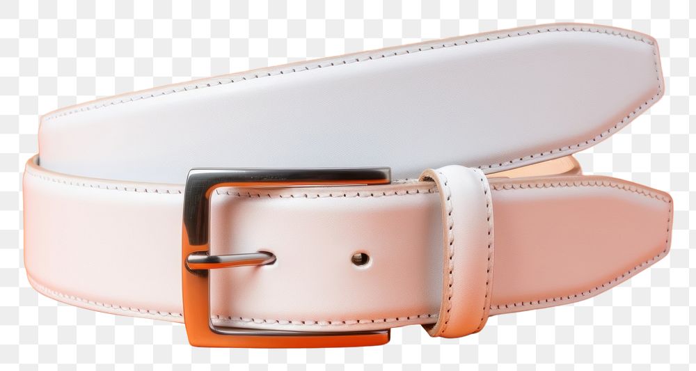 PNG  Blank leather belt mockup buckle white orange background.