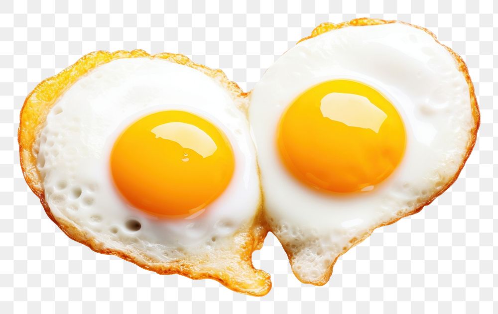 PNG Fried eggs and heart-shaped yolks fried food white background.