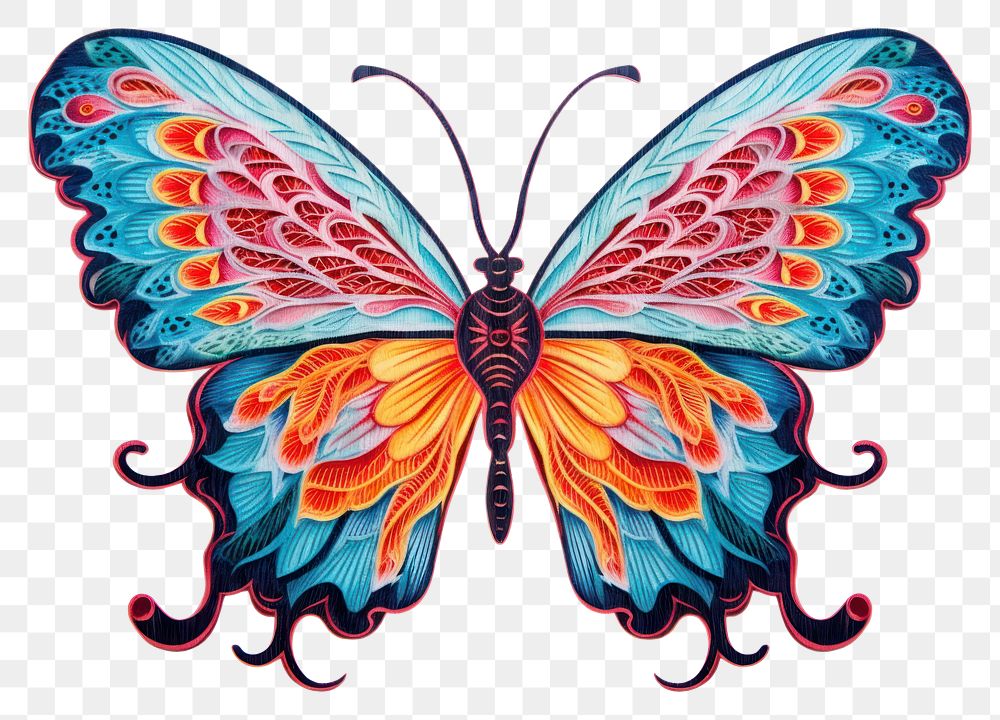 PNG The butterfly in embroidery style pattern drawing animal.