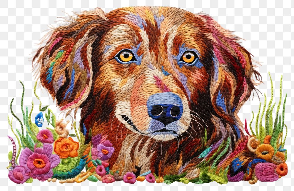 PNG The dog in embroidery style painting animal mammal.