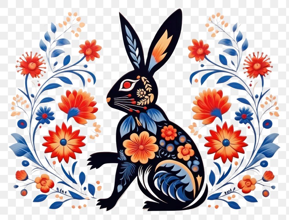 PNG The rabbit in embroidery style pattern mammal art.