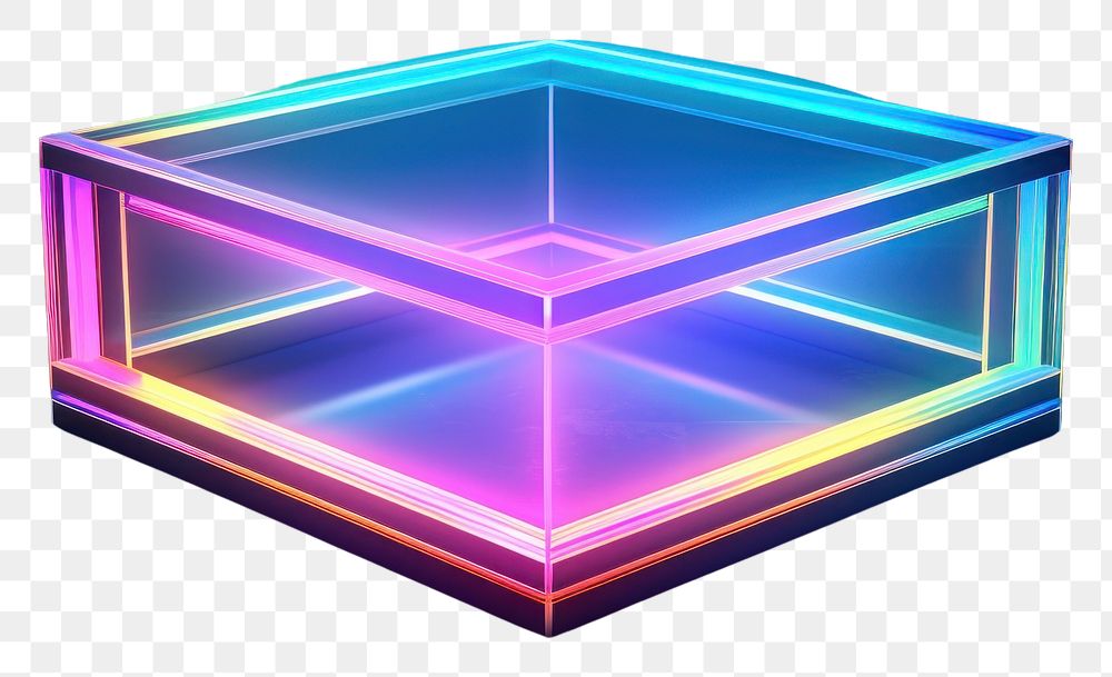 PNG  3D render of a neon tet box icon light illuminated electronics.