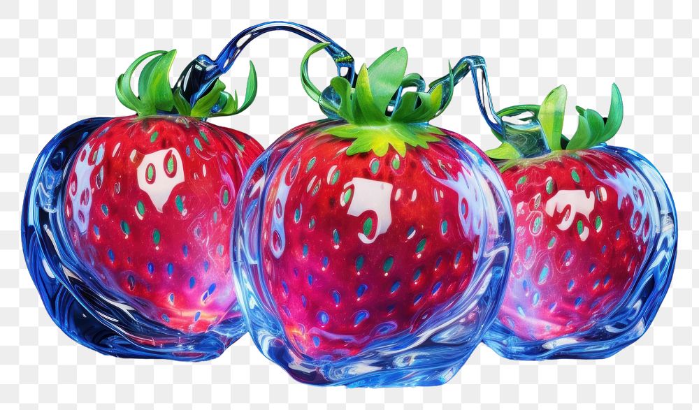 PNG  3D render of a neon strawberrys icon fruit plant food.