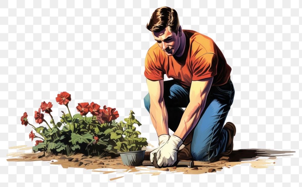 PNG  Person gardening outdoors flower adult. AI generated Image by rawpixel.
