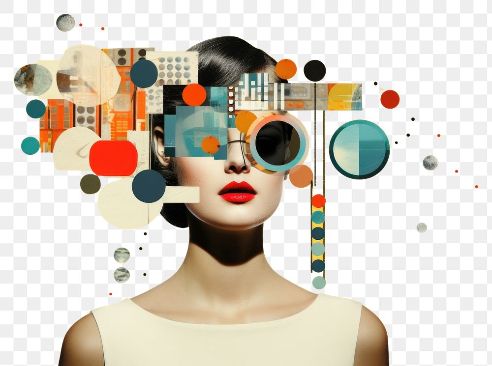 PNG  Collage Retro dreamy futurist tech art portrait surreal.