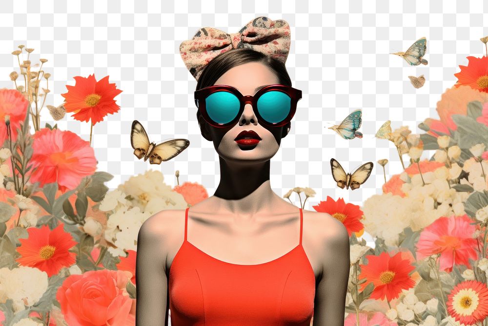 PNG  Sunglasses butterfly portrait cartoon.