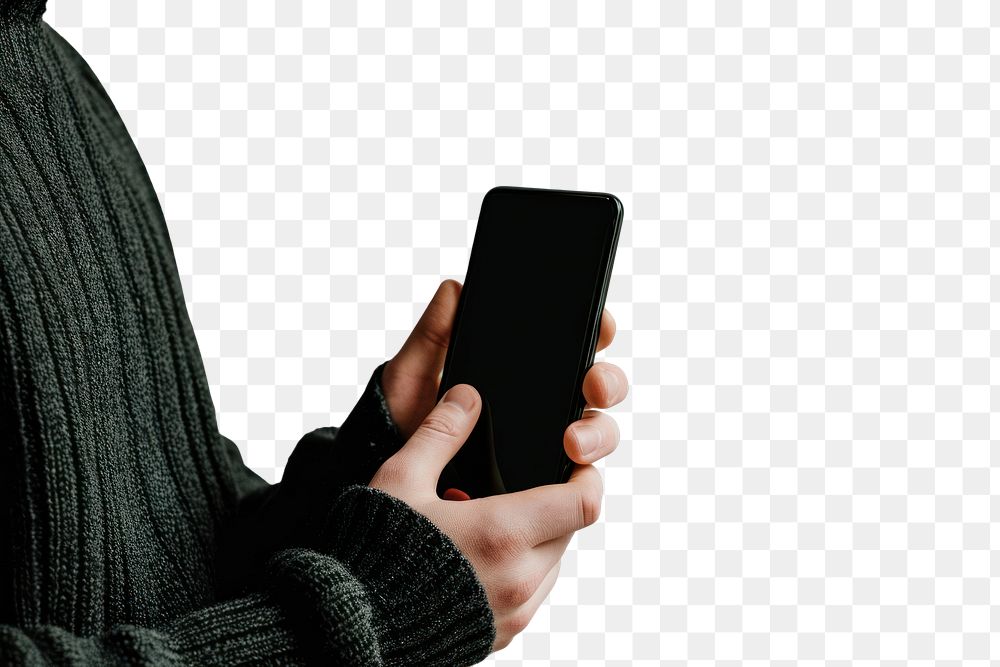 PNG  Mobile phone sweater holding screen.
