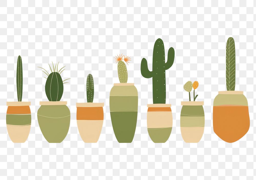 PNG  Illustration of cactus pots border plant creativity terracotta.