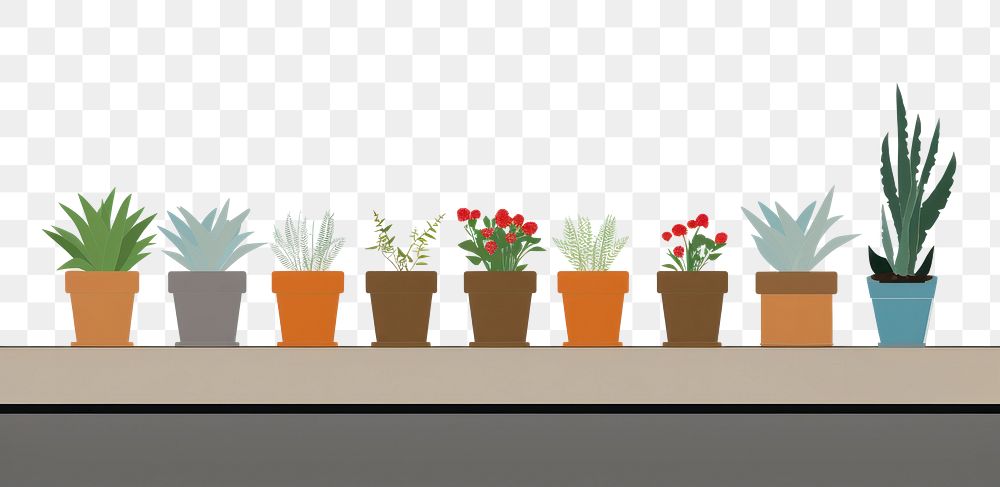 PNG  Illustration of flower pots border windowsill plant arrangement.