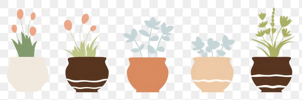 PNG  Illustration of flower pots border plant art arrangement.