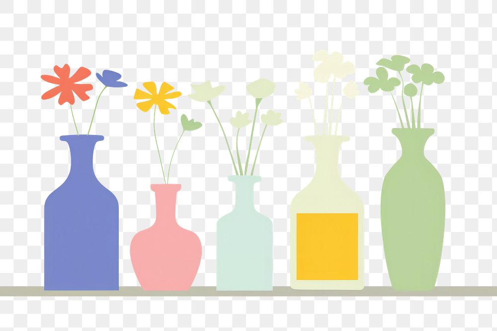 PNG  Illustration of flower vases border jar art arrangement.
