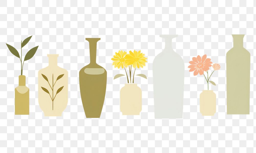 PNG  Illustration of flower vases border plant jar art.
