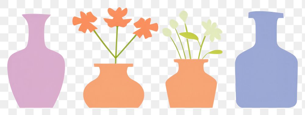 PNG  Illustration of flower vases border art pottery jar.