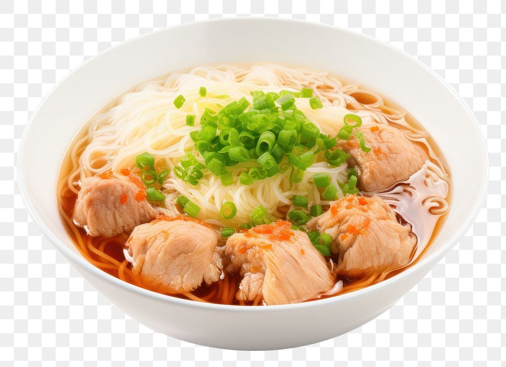 PNG Barbecue Pork Noodles Soup Hong Kong Style noodle soup plate.
