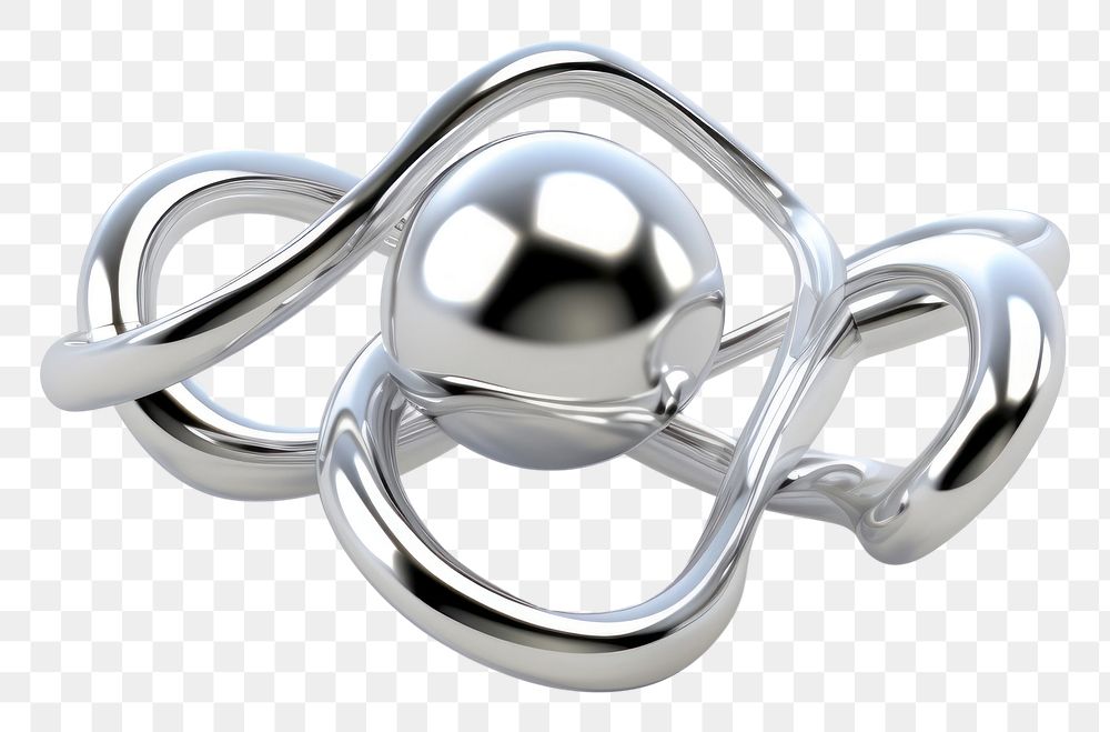 PNG 3d render of atom jewelry silver shape.