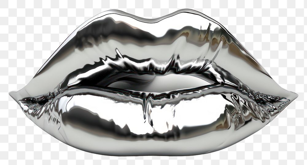 PNG 3d render of lip silver metal white background.