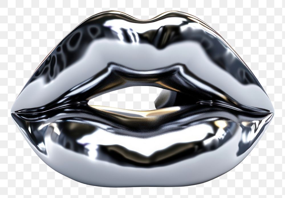 PNG 3d render of lip jewelry silver shape