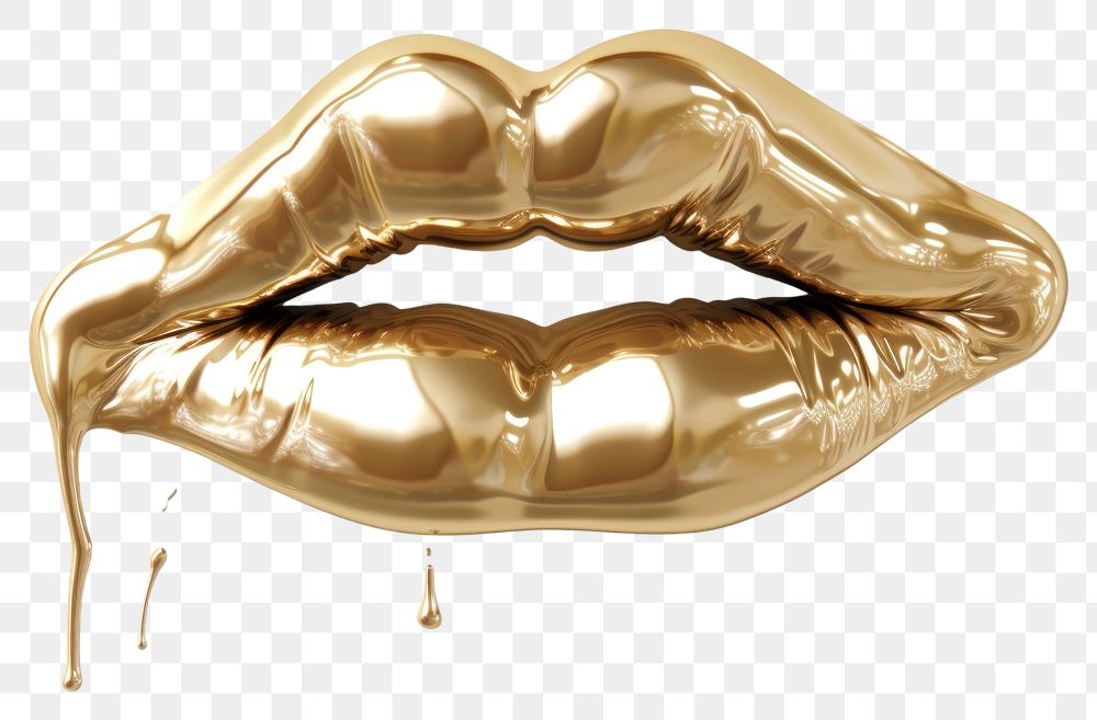PNG 3d render of lip jewelry gold white background.