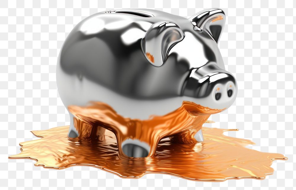 PNG 3d render of piggy bank metal investment currency.