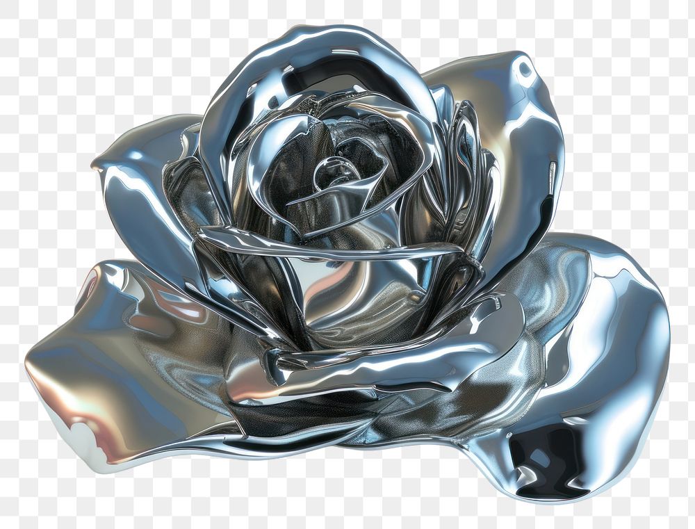 PNG 3d render of rose jewelry flower silver.