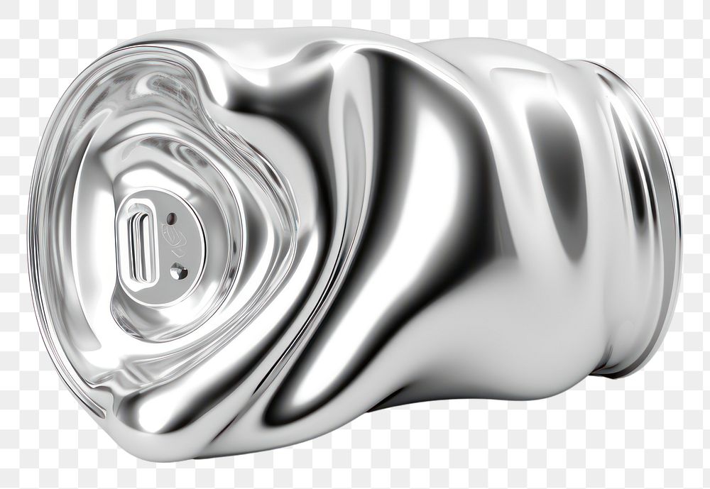PNG 3d render of soda can platinum silver metal.