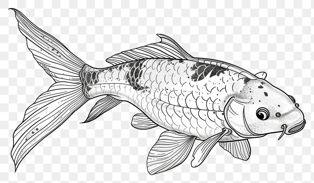 PNG Japanese koi fish drawing animal sketch.