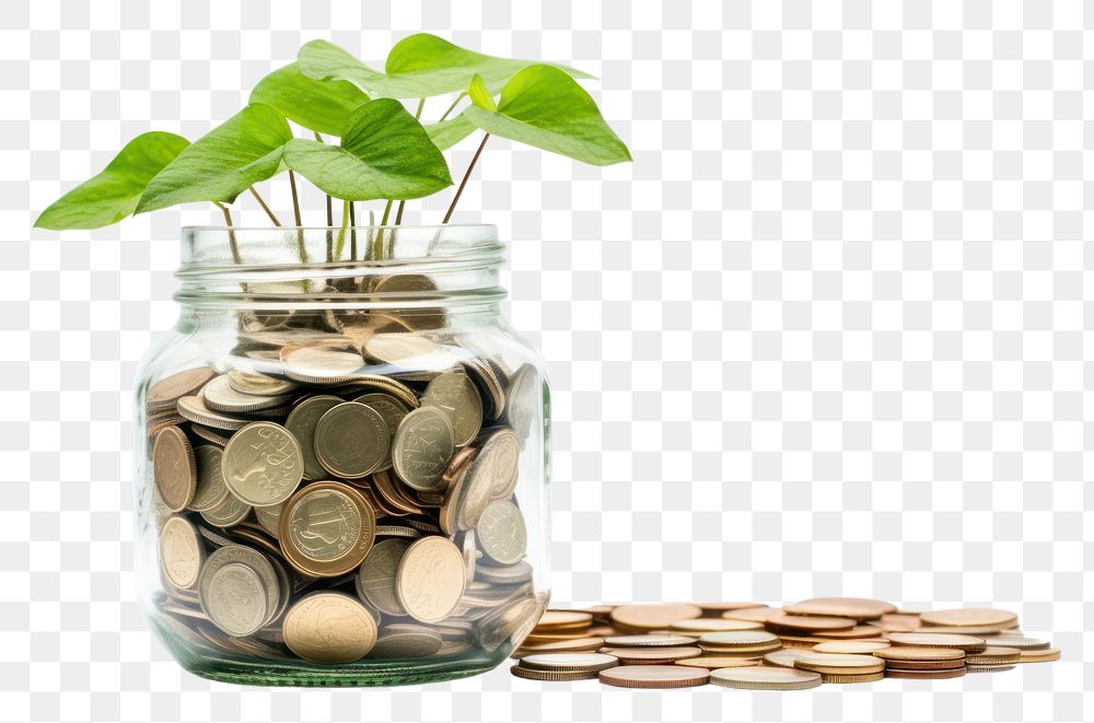 PNG Jar of money plant economy green.