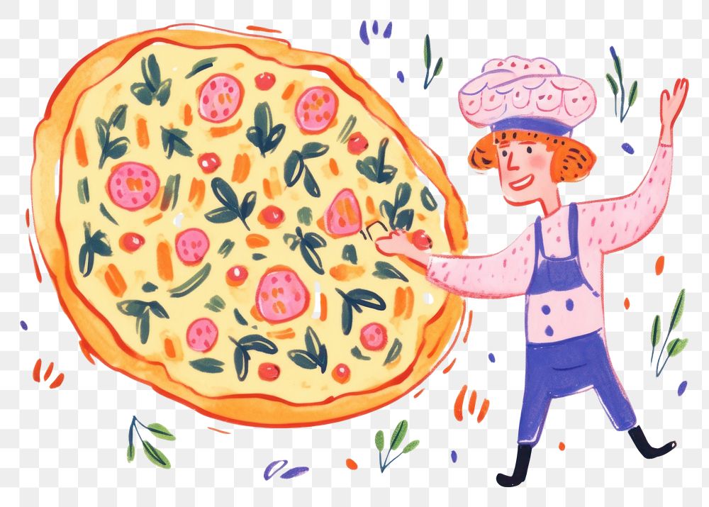PNG Cooking pizza food drawing cartoon.