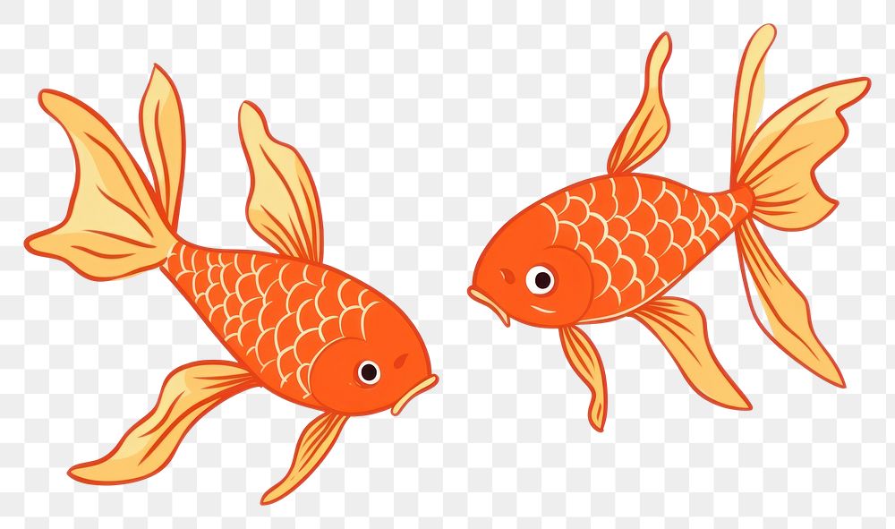 PNG Two Japanese koi fish goldfish swimming cartoon.