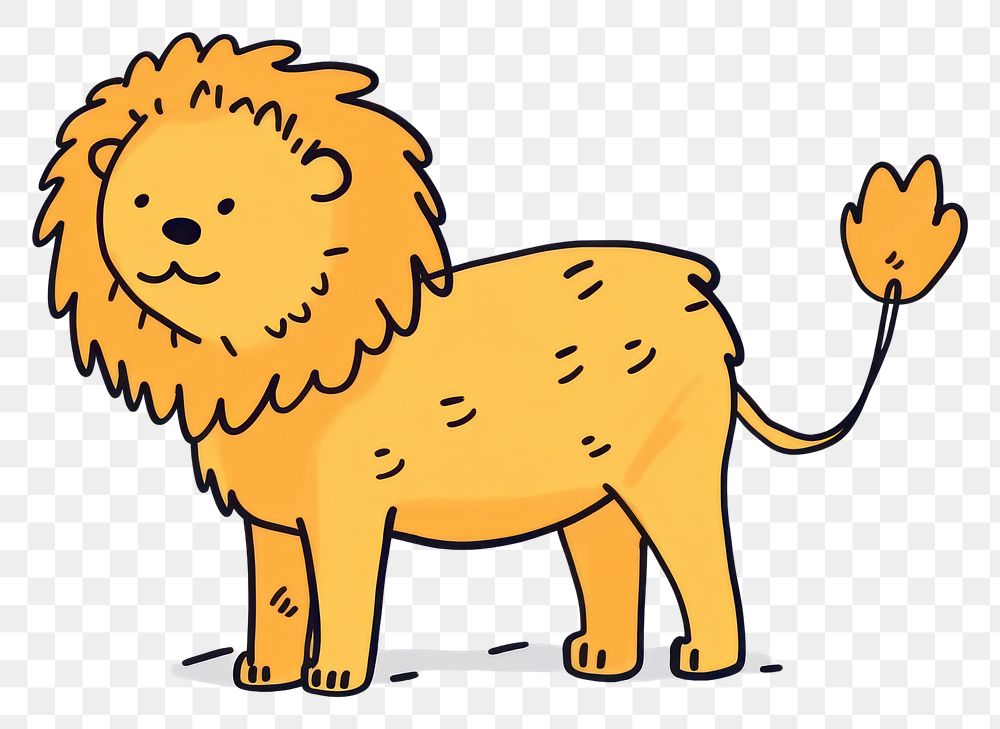 PNG Doodle illustration of lion cartoon animal mammal.