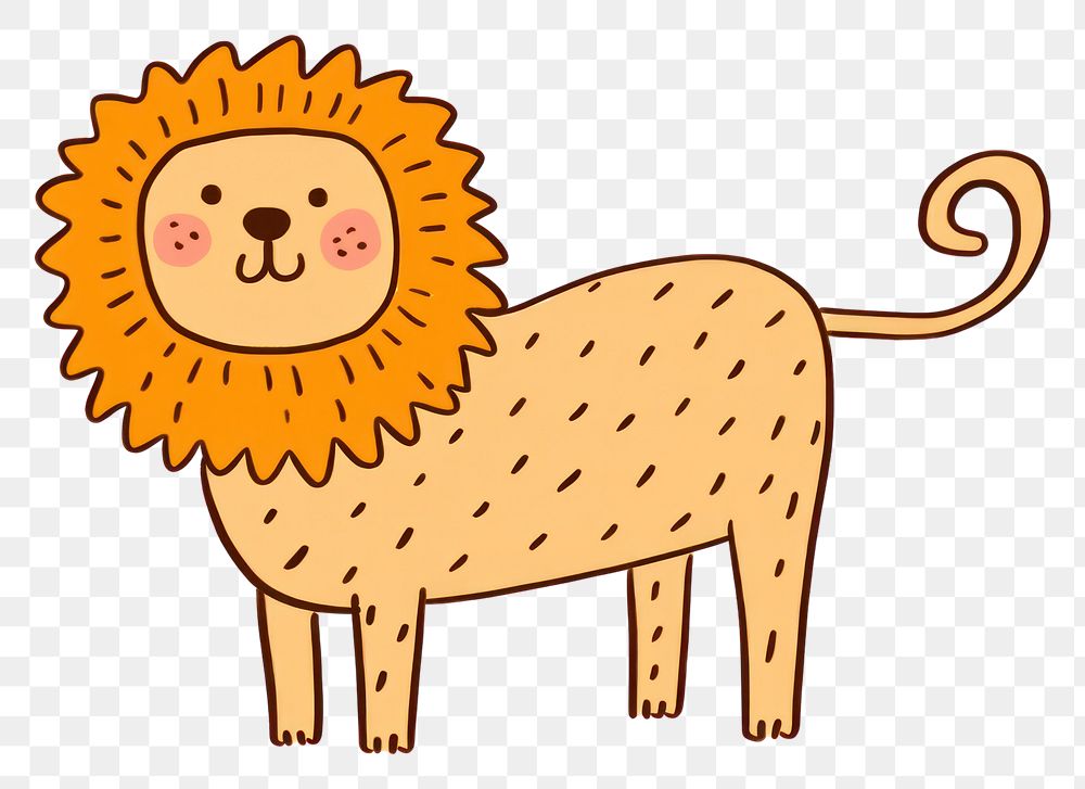 PNG Doodle illustration of lion cartoon mammal animal.