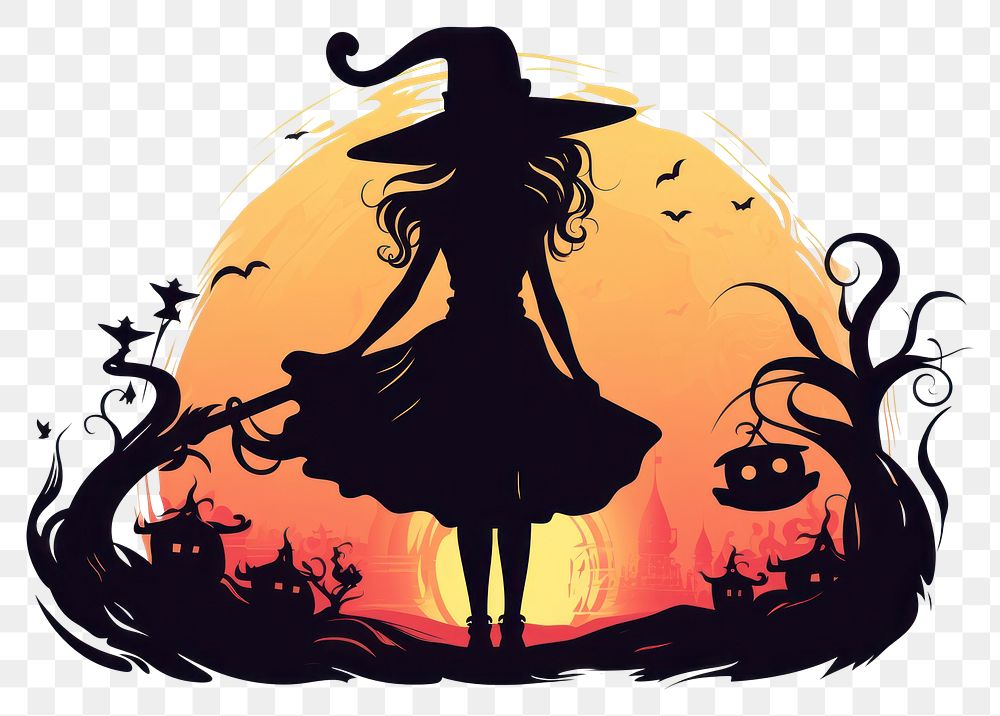 PNG Witch silhouette cartoon jack-o'-lantern representation.