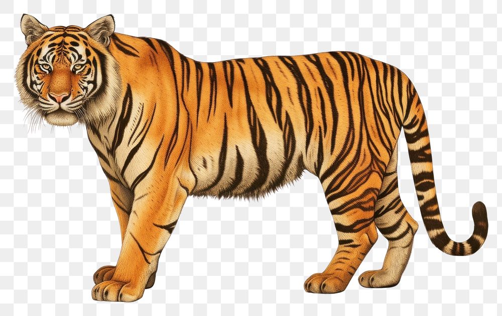 PNG Vintage illustration of tiger wildlife animal mammal.
