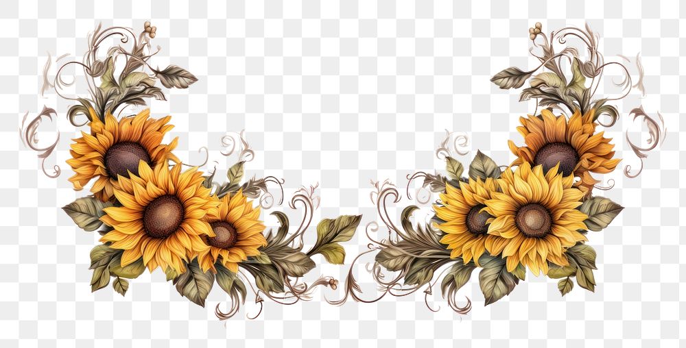 PNG Vintage sunflower ornament frame graphics pattern plant.