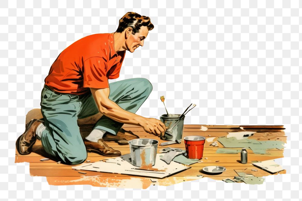 PNG  Man doing renovation work at home adult art craftsperson. AI generated Image by rawpixel.