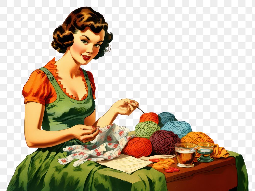 PNG  Woman crocheting adult relaxation creativity. AI generated Image by rawpixel.