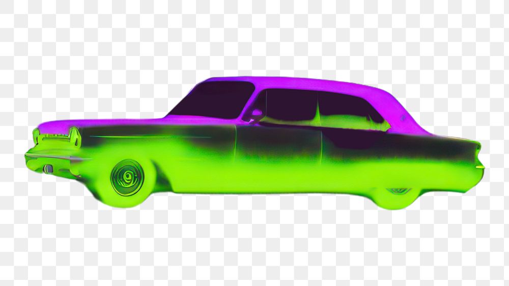 PNG  Vintage car neon vehicle purple.