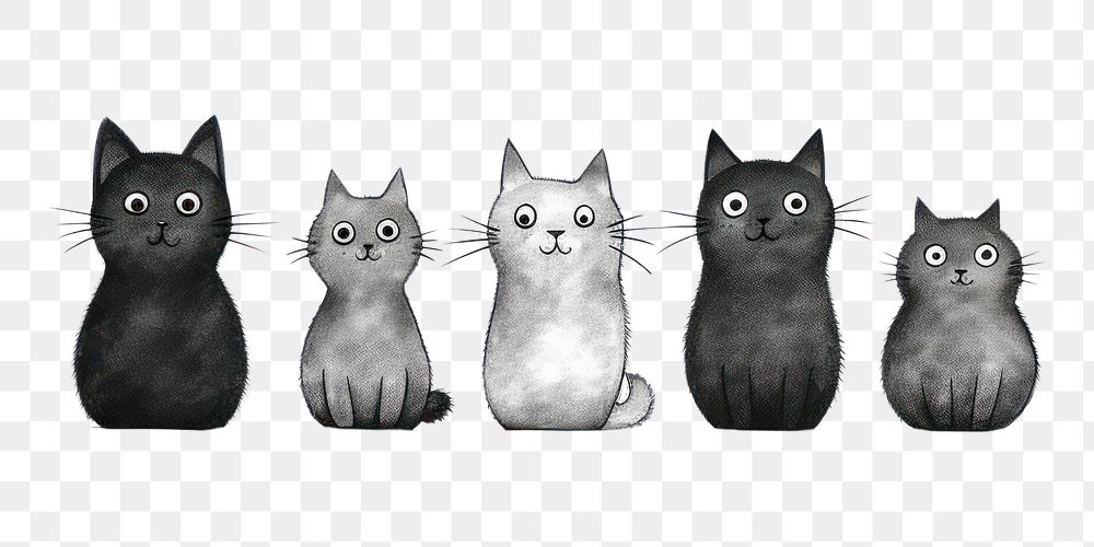 PNG Cat in a row drawing animal mammal. AI generated Image by rawpixel.