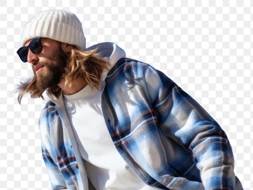 PNG A adult man wearing white short matching flannel beanie blue sky photography.