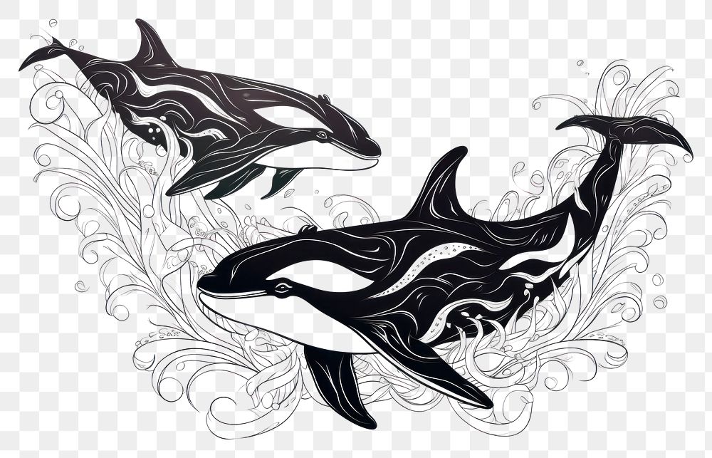 PNG Orca whales drawing animal mammal.