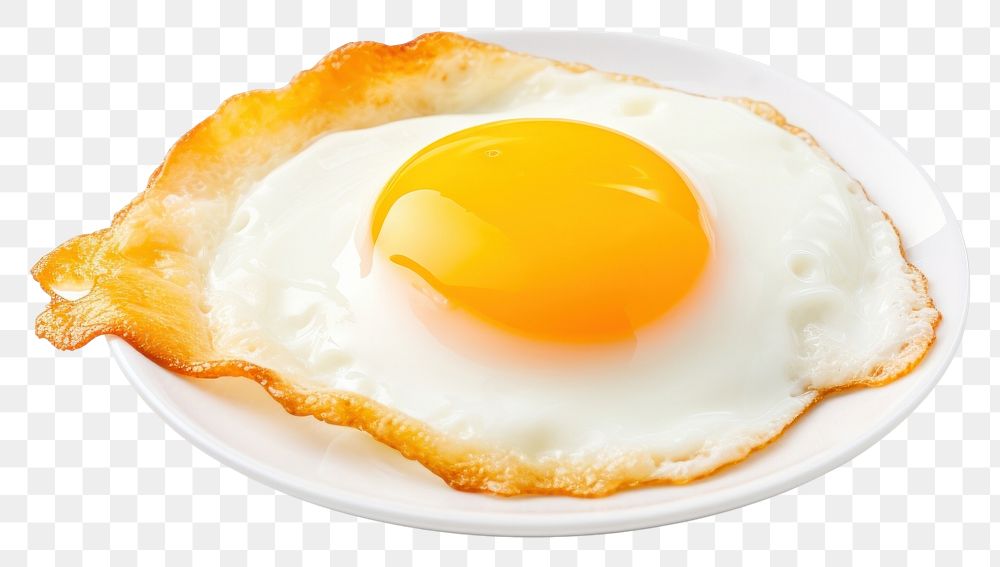 PNG Fried egg and yolk plate food white background.
